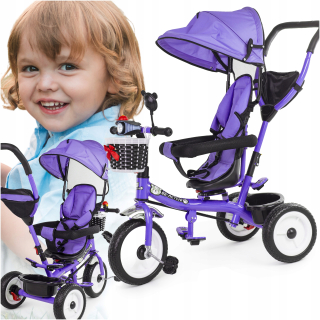 Trojkolesový bicykel BE-ACTIVE.PL Detský trojkolesový bicykel otočný 3v1 Čierna, Fialová